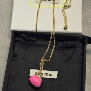 Miu Miu Gold Tone Pink Pendant Necklace – Cute Minimal Style, Like New
